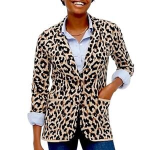 J.Crew Sweater Blazer Notch Lapel Knit Two Button Leopard Women’s Size Large